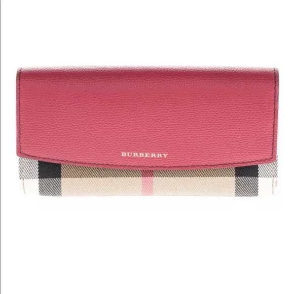 Burberry check and leather continental red wallet - Picture 1 of 3